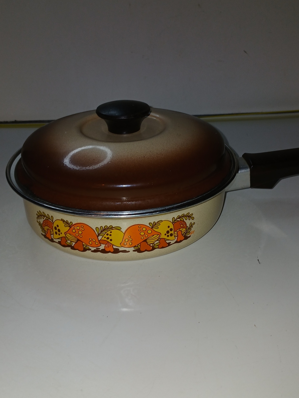 Vintage Sears Merry  Mushroom Pattern Covered Saute Pan